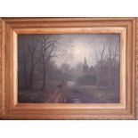 A lovely pair of 19th Century Oils on Canvas of country scenes by moonlight by G. Stanley in Gilt
