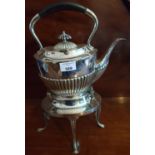 A Silver Plate Spirit Kettle on stand.