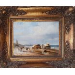 Attributed to Nicholas Condy, A 19th Century oil on canvas of a seashore with changing carriages and