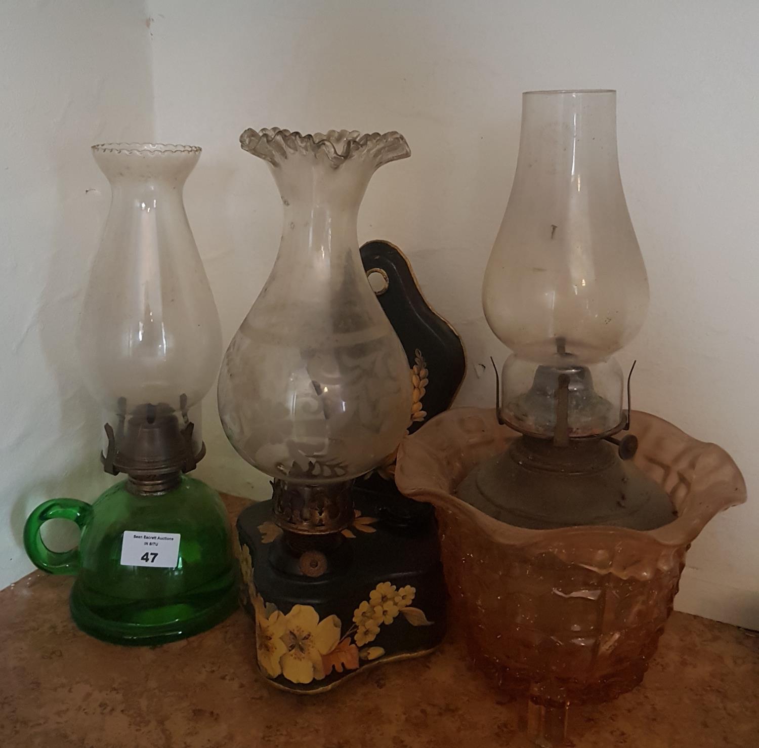 A group of Decoupage and other Oil Lamps.