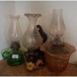 A group of Decoupage and other Oil Lamps.