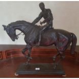A fantastic large Bronze Figure of a Horse and Jockey by I. Bonheur signed on base. 59 cms high.