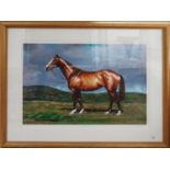 A large signed Print by John Fitzgerald of Shergar, 75 x 53 cms.