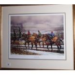 A signed colour Print by Peter Curling. 'Well Rugged Up'. 48 x 34 cms.