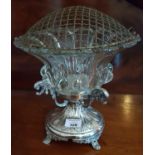 A good 19th Century Silver Plate pedestal Posie (arm under glass).