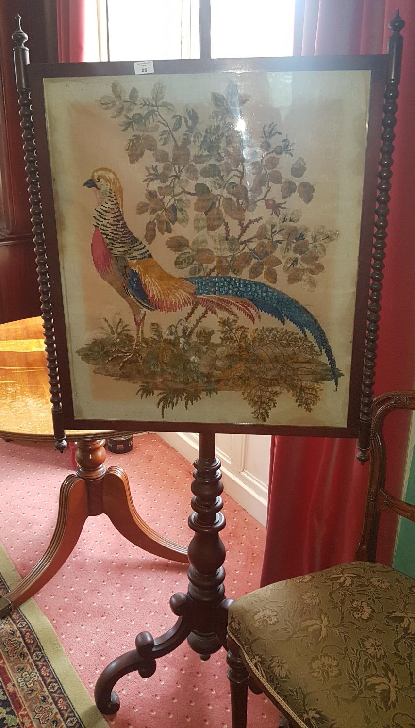 A 19th Century Mahogany Pole Screen with Tapestry panel. 180 x 86cm.