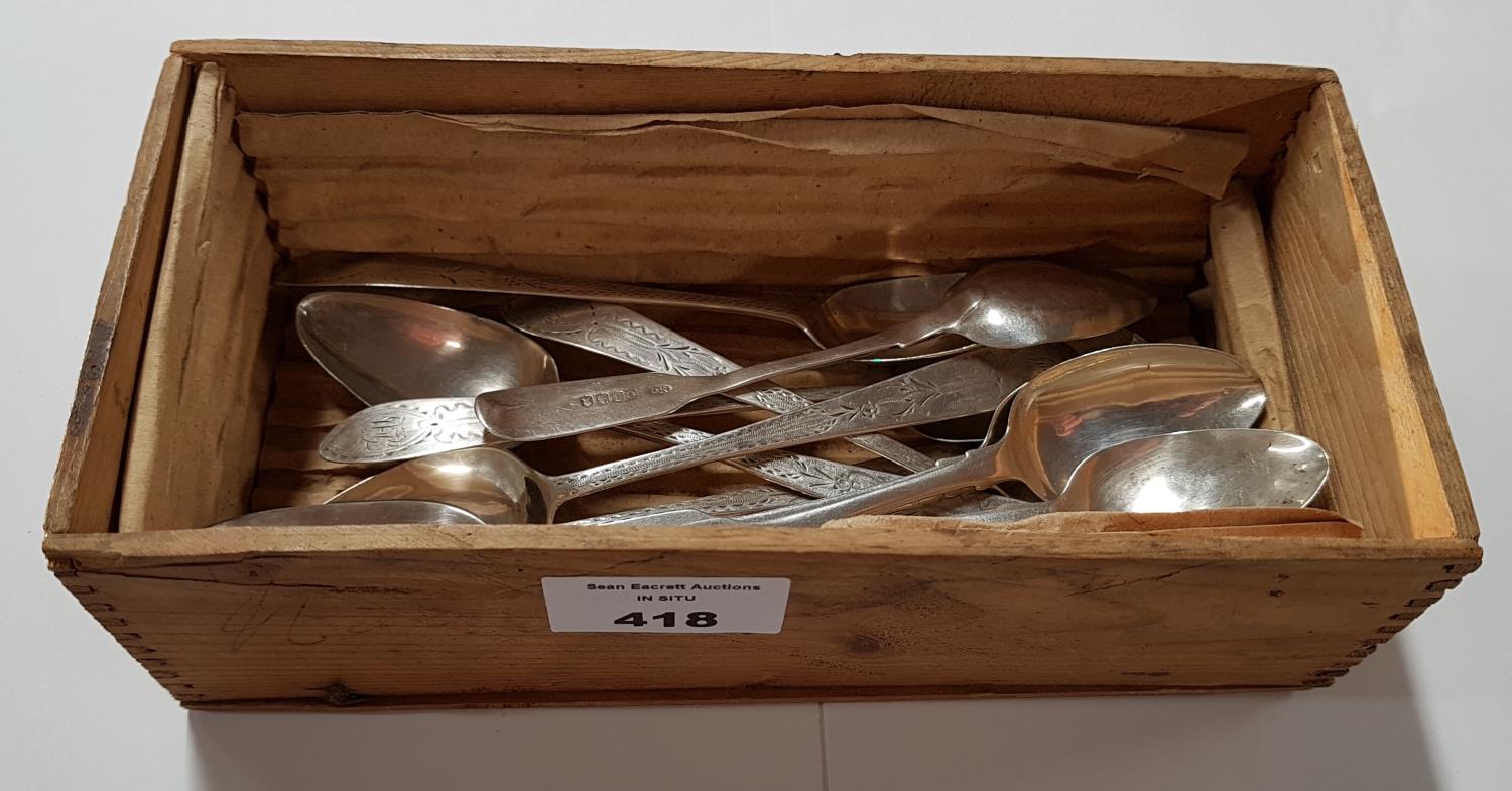 A set of 19th Century Irish bright cut tea Spoons, along with another set of five Irish tea Spoons