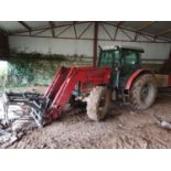 Withdrawn. A Massey Ferguson 4255, 4 x 4 with Massey 895 loader. Tyres 40% on back and 20% on front.