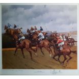 A signed coloured Print by Peter Curling " The Chair" at the Grand National.