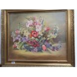 A good Oil on Canvas Still Life of Flowers by Violet Harrison. Signed LR. 62 x 52 cms.