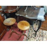 Two Edwardian Mahogany Centre Tables along with two Wine Tables.