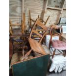 A Fold Up Card Table, four 19th Century Grained Kitchen Chairs and other chairs.