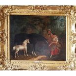 Attributed to George Armfield. A Rare Oil on Canvas of a Woman feeding a horse with a foal. Signed