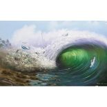 A very large Oil on Canvas of the Tsunami of Thailand by Vichai (a Thai artist). Signed and dated