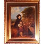 A 19th Century oil on Canvas of two girls. 43 x 53 cms.