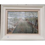 A large Coloured Print of a street scene after G S Hill, well framed. 58 x 42 cms.