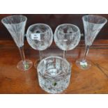 A good pair of Waterford Millenium Heather Goblets, a pair of Waterford flutes along with a