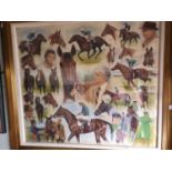 After Peter Deighan, Vincent O`Briens Great Horses. A large and well framed collage coloured Print.