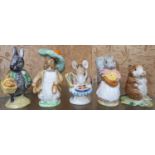 A selection of five Beatrix Potter Figures.