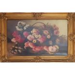 A 19th Century Oil on Canvas still life of flowers in a highly gilt frame. 58 x 38 cms.