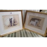 A pair of signed Coloured Prints of Dogs by Gill Evans.