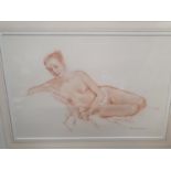 A Crayon Drawing of a naked Woman by Thomas Ryan. Signed LR. 36 x 24 cms.