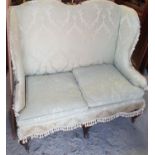 A really good 19th Century Double Wing Back Couch with original damask upholstery. 117 L x 61 D x