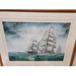 An Artists proof Coloured Print by Patrick Lynch of the Belfast Tall Ships, signed along with