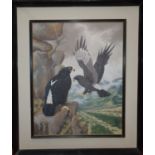 An Oil on Board of Eagles. Monogrammed LR. 41 x 52 cms.