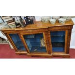 A Fantastic 19th Century Walnut Inlaid Breakfront low Display Cabinet with glazed doors. 170 cms W x