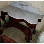 A 19th Century Mahogany Wash Stand with white marble top, platform base and cabriole supports. 128 x
