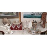 A good quantity of Items, to include decanters, crystal flutes, a limoges plate, stein, silver plate