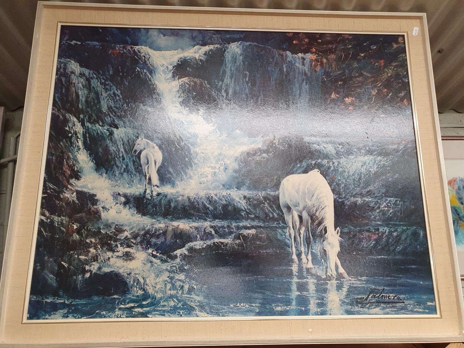 Two large Photographic Prints on Canvas along with a large coloured print of horse at a waterfall. - Image 2 of 2