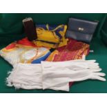 A quantity of vintage Scarves along with a Nina Ricci of Paris Handbag.