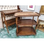 An Ercol three tier Dumbwaiter along with an Ercol style tray top waiter.