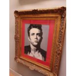 In the style of Banksy, a stencil silhouette oil on canvas of James Dean signed K Monaghan LL. 38