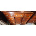 A 19th Century Mahogany Inlaid Kneehole Desk. Suitable for lockers.