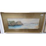 A 19th early 20th Century Watercolour of a rope bridge by the sea. 57 x 20 cms.