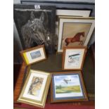 A good quantity of Pictures to include an Oriental Watercolour, a plaque of a horse etc.