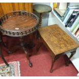 A galley topped Table, An Arts and Crafts Oak Table and a brass topped table.