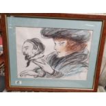 A pastel/Crayon of a young Woman in period dress. Signed A MacDearmand. 41 x 29 cms.