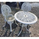 A Metal circular Tea for Two garden Seat with pierced outline.