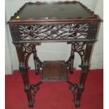 A Mahogany Chinese Chippendale Table in the manner of Hicks of Dublin. Approx H74 x W42 x D42 cms.