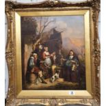 A 19th Century Oil on Board of a continental scene signed Van Hancell LL in a gilt frame. 41 x 48