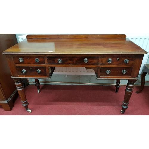 A good 19th Century Mahogany Kneehole Desk with twin drawers flanking a single drawer centre on