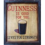 A 'Guinness is good for you' advertising Sign, two Guinness mirrors, two other pub advertisements