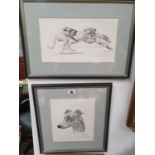 Two 20th Century Black and White paintings of Greyhounds by David French. Both signed.