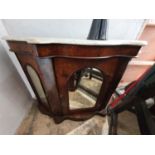 A Victorian Walnut Serpentine fronted Side Cabinet with mirrored doors and marble top. 122 (W) x