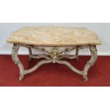 PARIS THRONE ROOM: A painted Table with a Marble top.111w x 63 x 64h cms.