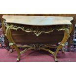 A Gilt Console Table with a marble top.